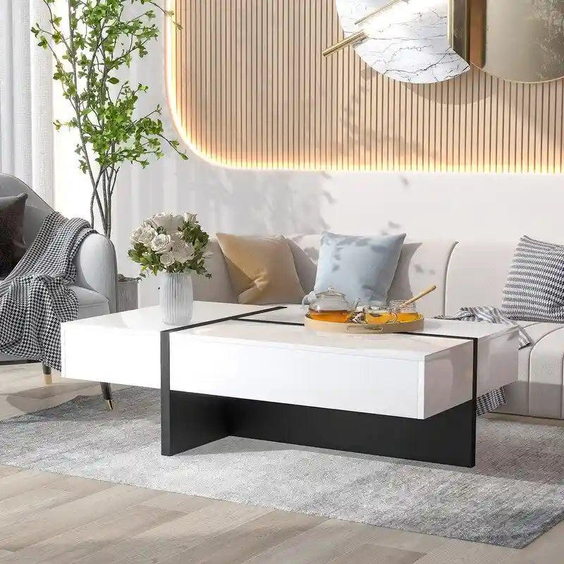 Table Basse Rectangulaire Noir / Blanc, Haute Brillance, 1 Personne