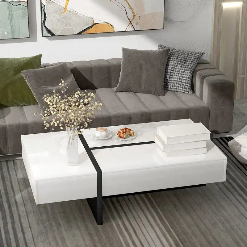 Table Basse Rectangulaire Noir / Blanc, Haute Brillance, 1 Personne