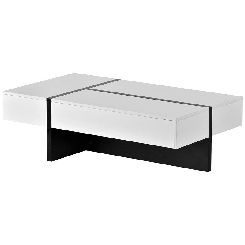 Table Basse Rectangulaire Noir / Blanc, Haute Brillance, 1 Personne