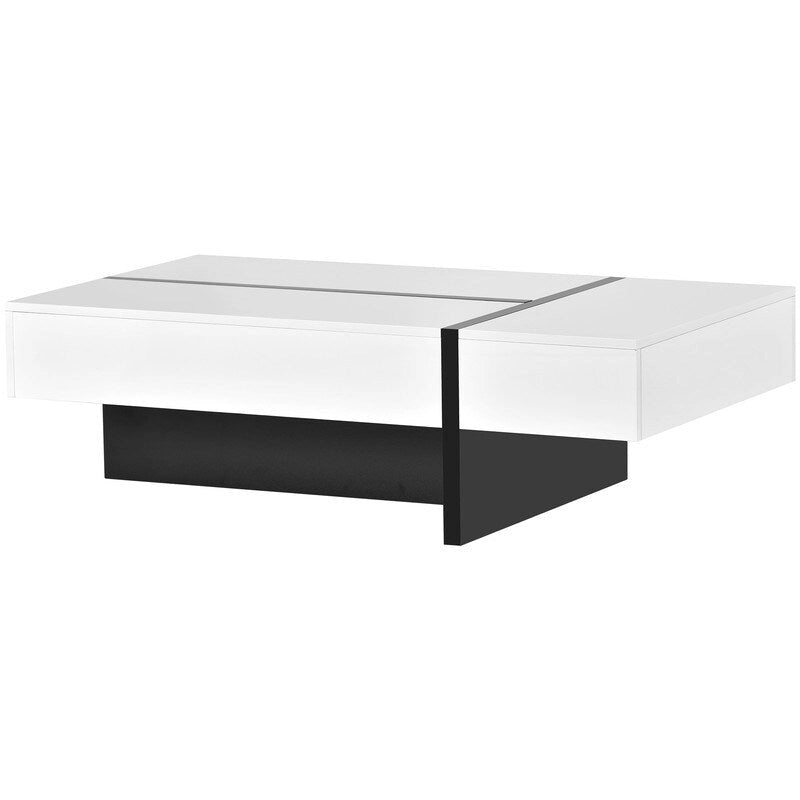 Table Basse Rectangulaire Noir / Blanc, Haute Brillance, 1 Personne
