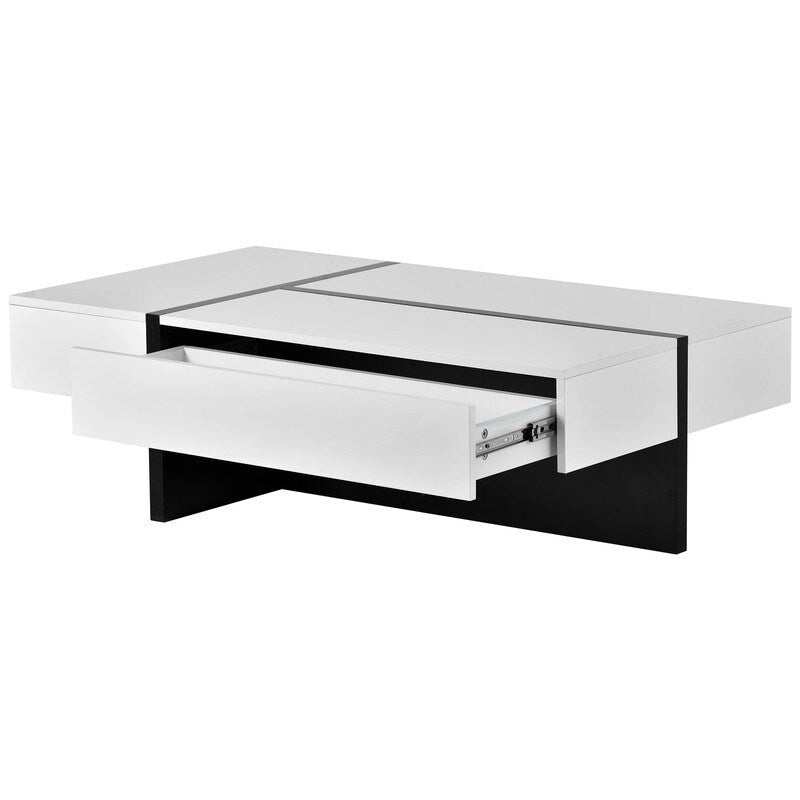 Table Basse Rectangulaire Noir / Blanc, Haute Brillance, 1 Personne