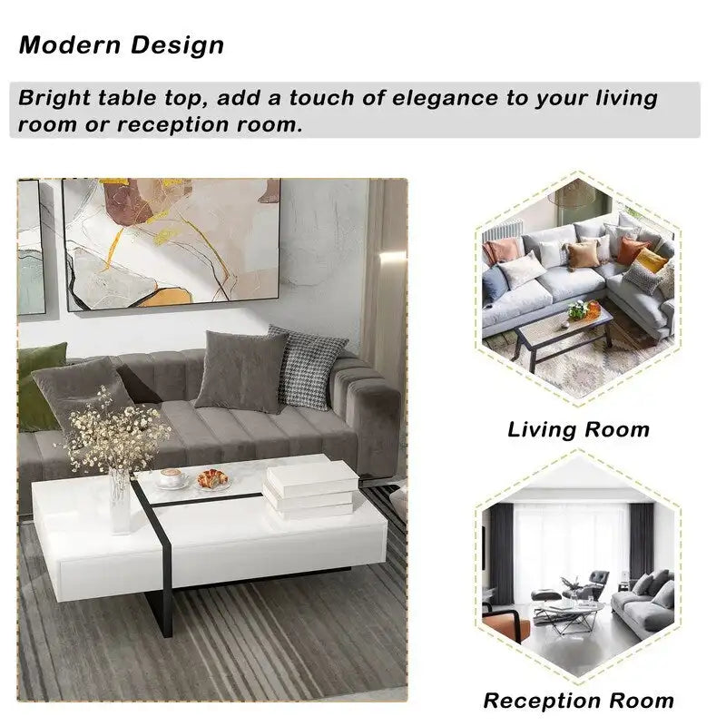 Table Basse Rectangulaire Noir / Blanc, Haute Brillance, 1 Personne