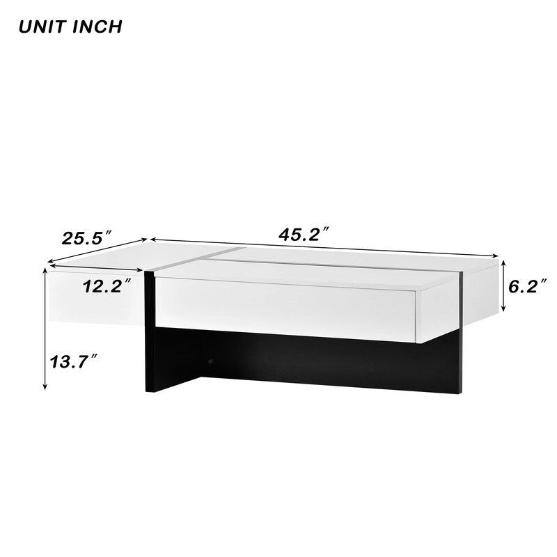 Table Basse Rectangulaire Noir / Blanc, Haute Brillance, 1 Personne