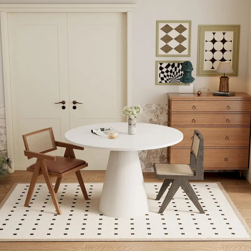 Table à manger ronde blanche/noire, style rétro, 4 places