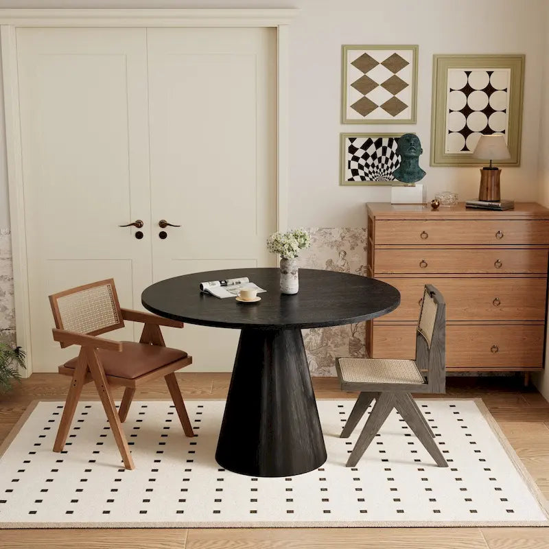 Table à manger ronde blanche/noire, style rétro, 4 places