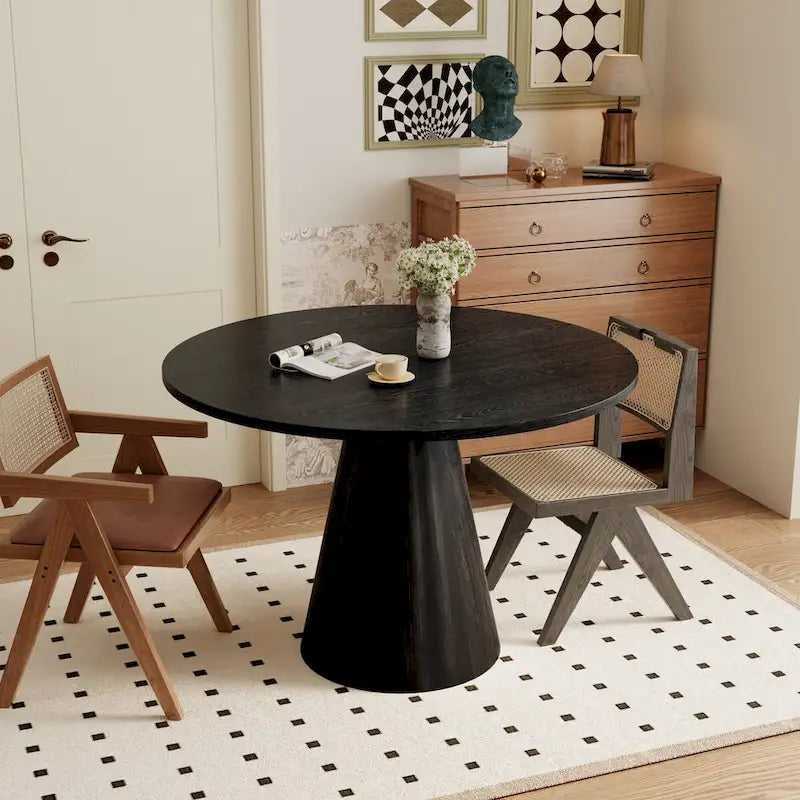 Table à manger ronde blanche/noire, style rétro, 4 places
