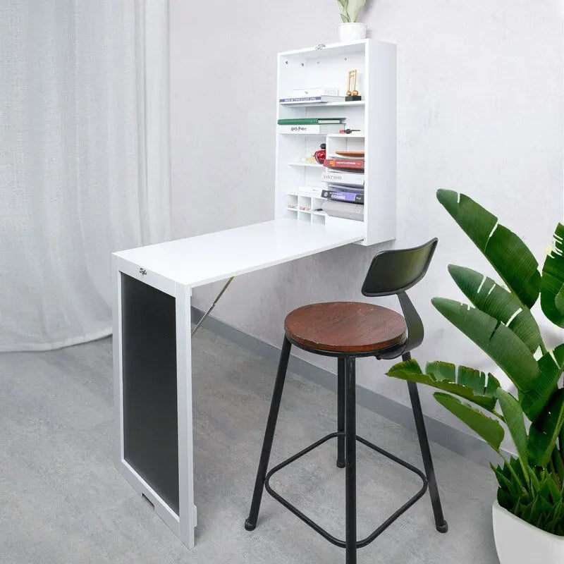 Bureau mural pliable blanc avec tableau noir, simple