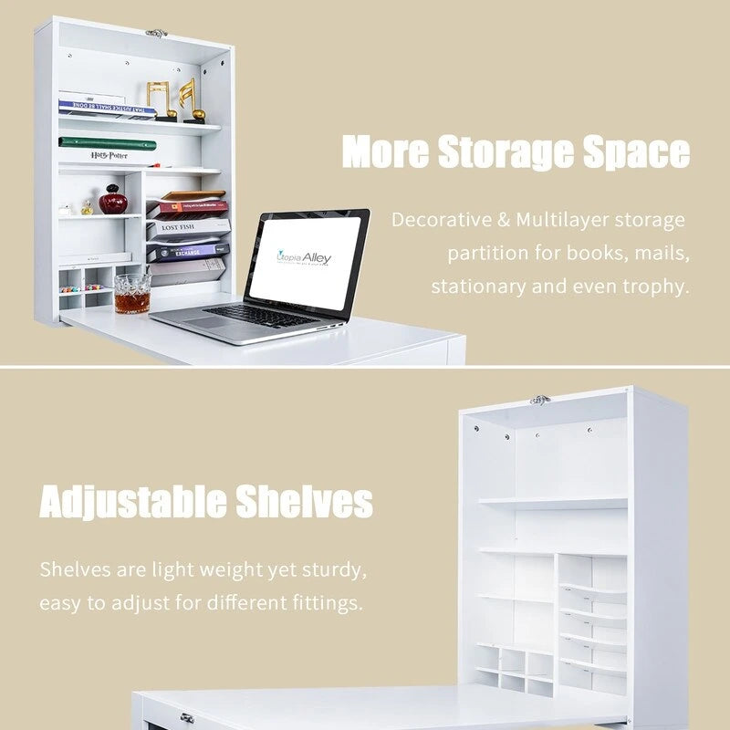 Bureau mural pliable blanc avec tableau noir, simple