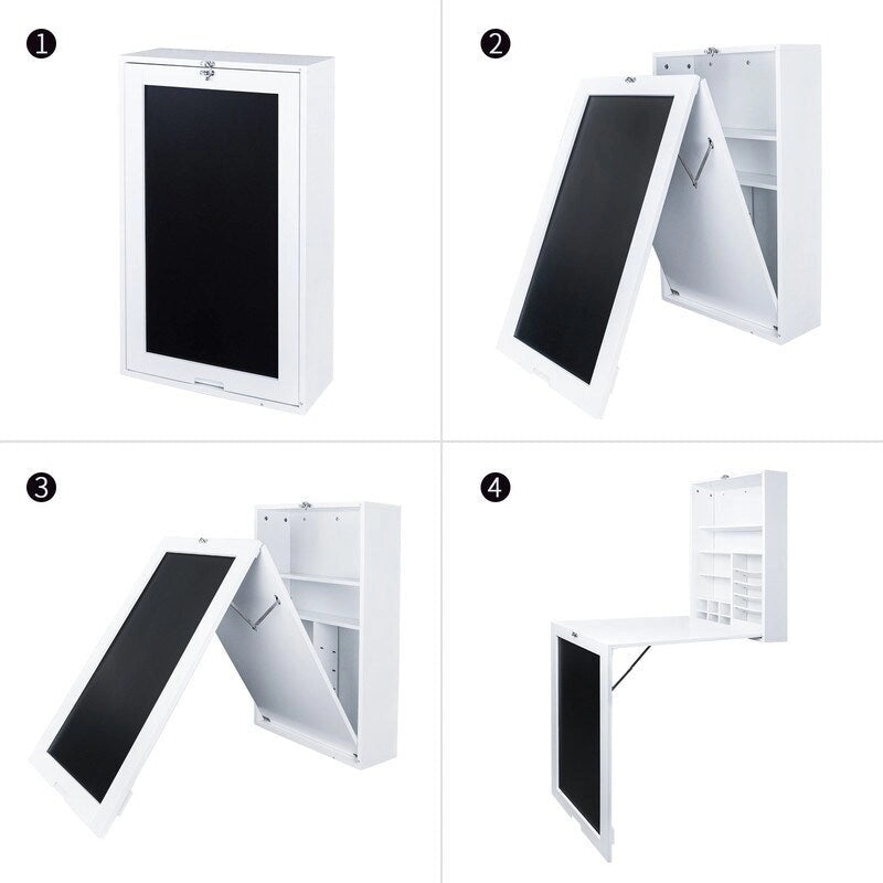 Bureau mural pliable blanc avec tableau noir, simple