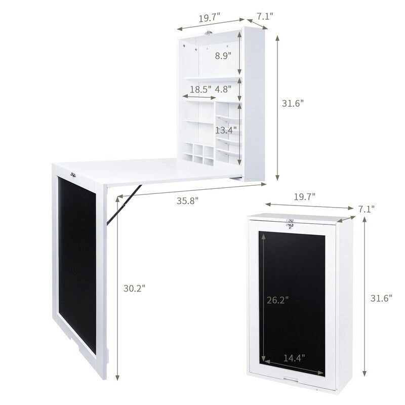 Bureau mural pliable blanc avec tableau noir, simple