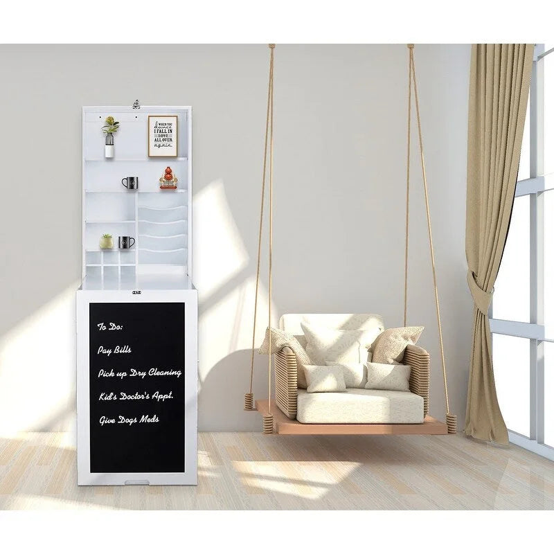 Bureau mural pliable blanc avec tableau noir, simple