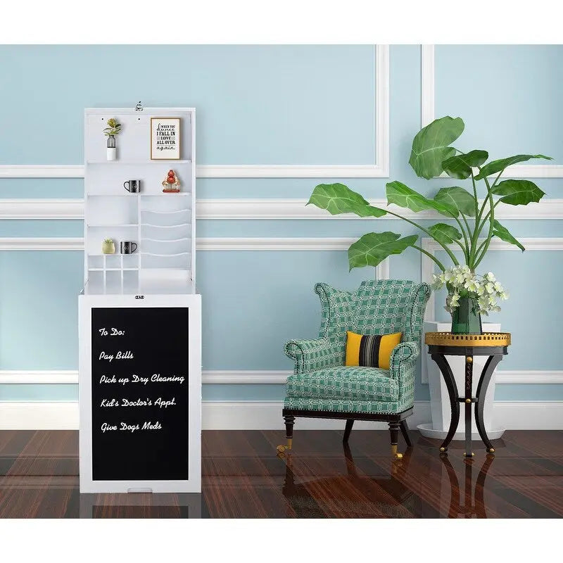Bureau mural pliable blanc avec tableau noir, simple