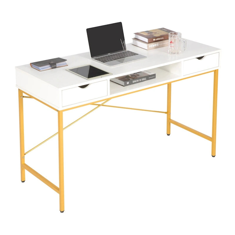 Bureau de 48 pouces avec tiroir – Style contemporain, monoplace (Blanc/Doré, Blanc, Marron rustique, Noir)