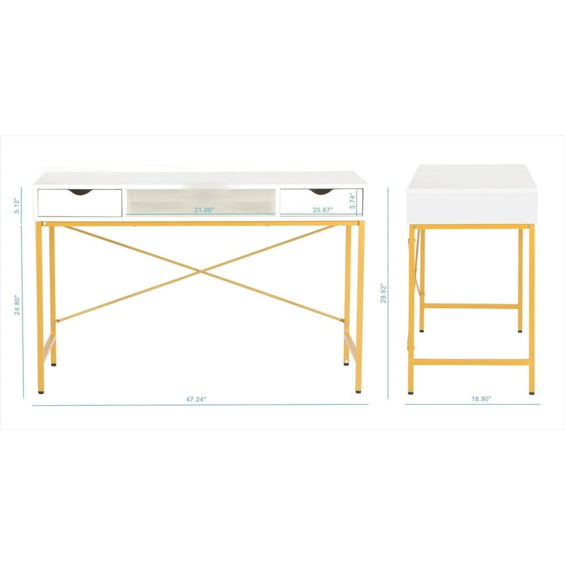 Bureau de 48 pouces avec tiroir – Style contemporain, monoplace (Blanc/Doré, Blanc, Marron rustique, Noir)