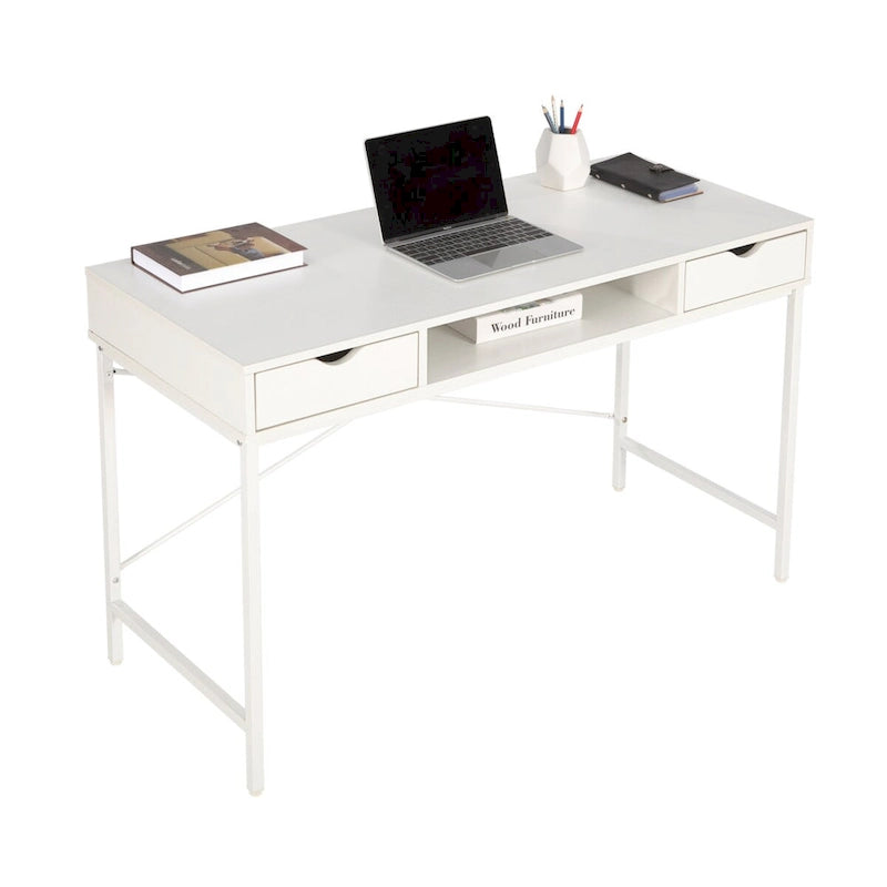 Bureau de 48 pouces avec tiroir – Style contemporain, monoplace (Blanc/Doré, Blanc, Marron rustique, Noir)