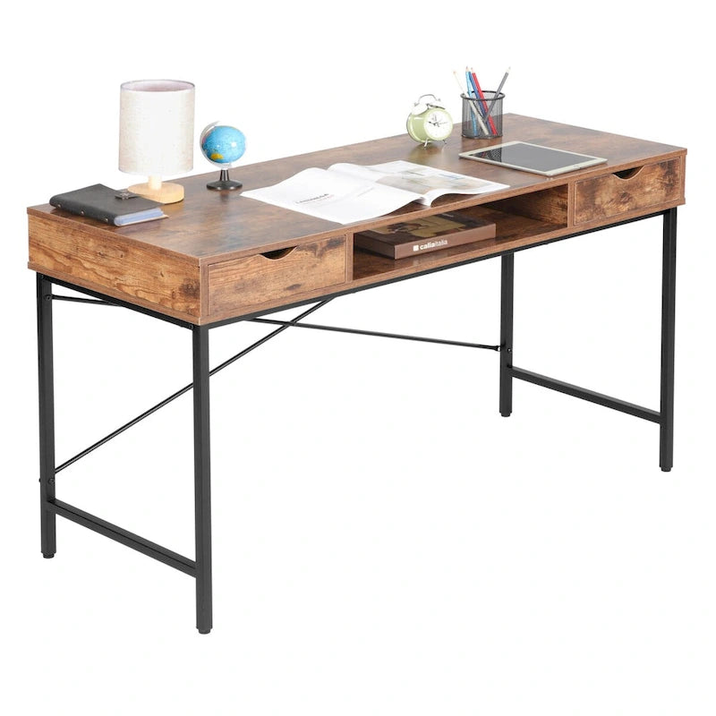 Bureau de 48 pouces avec tiroir – Style contemporain, monoplace (Blanc/Doré, Blanc, Marron rustique, Noir)