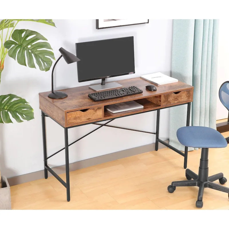 Bureau de 48 pouces avec tiroir – Style contemporain, monoplace (Blanc/Doré, Blanc, Marron rustique, Noir)