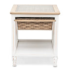 Table d'appoint en bois blanc avec 1 panier de rangement – 1 place