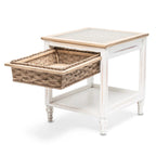Table d'appoint en bois blanc avec 1 panier de rangement – 1 place