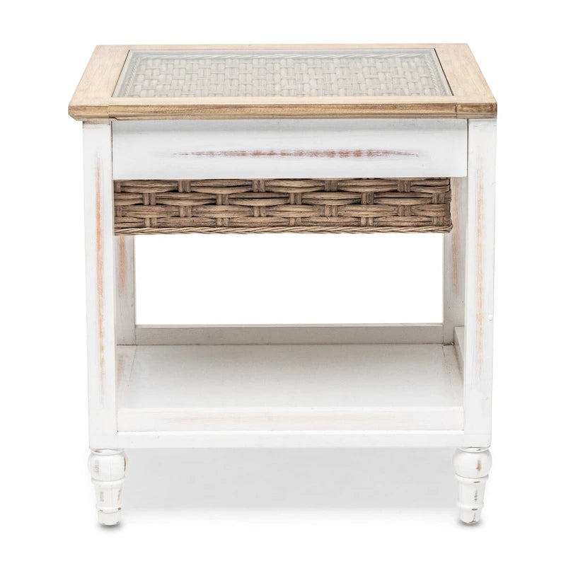 Table d'appoint en bois blanc avec 1 panier de rangement – 1 place