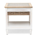 Table d'appoint en bois blanc avec 1 panier de rangement – 1 place