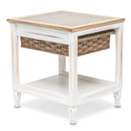 Table d'appoint en bois blanc avec 1 panier de rangement – 1 place