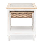 Table d'appoint en bois blanc avec 1 panier de rangement – 1 place