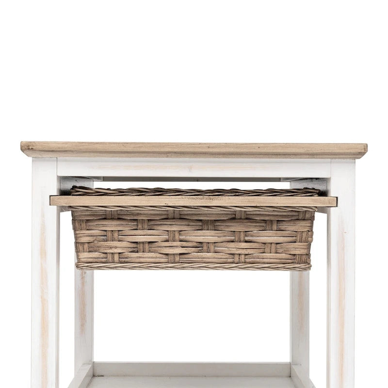 Table d'appoint en bois blanc avec 1 panier de rangement – 1 place