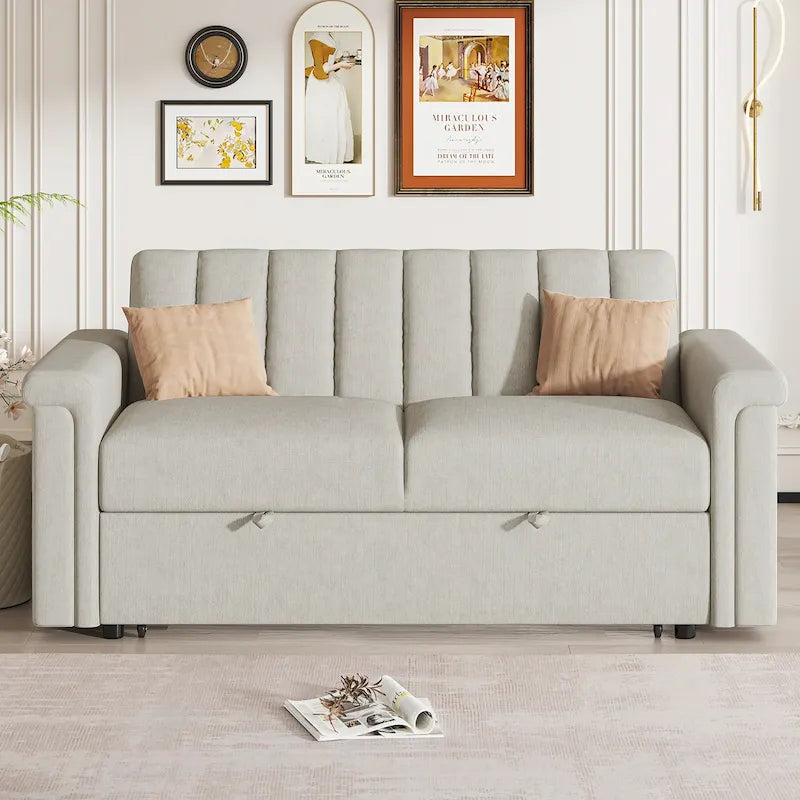 Canapé-lit convertible beige/gris – 2 places