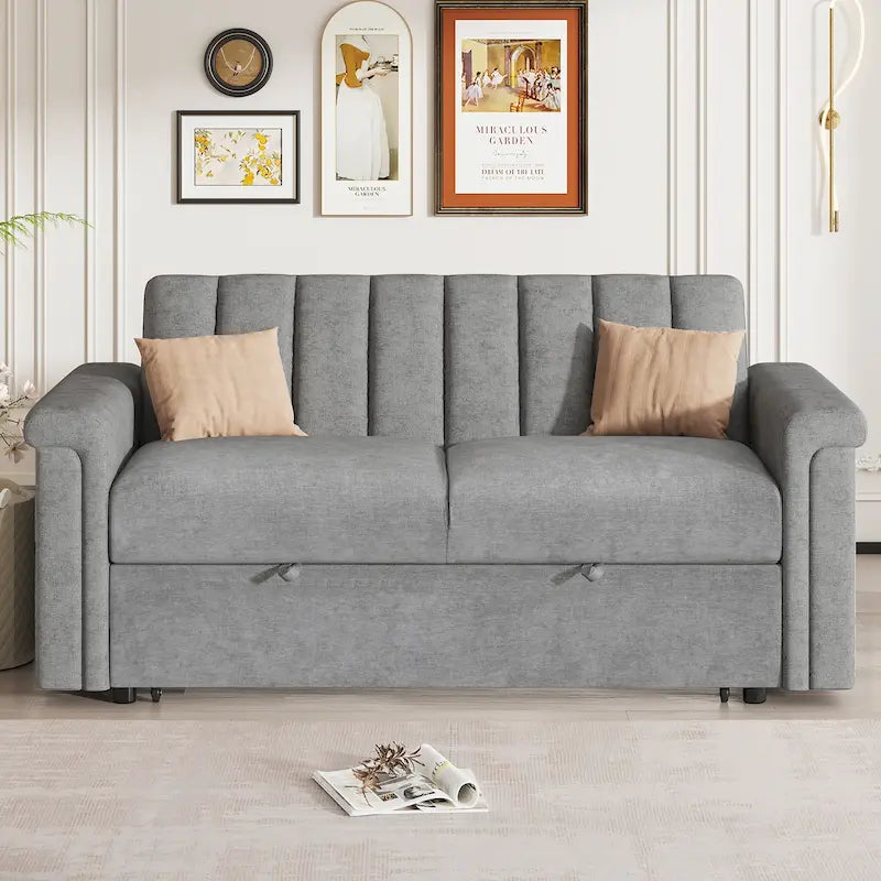 Canapé-lit convertible beige/gris – 2 places