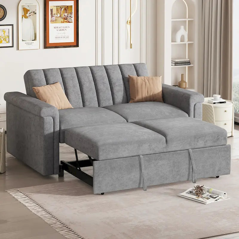 Canapé-lit convertible beige/gris – 2 places