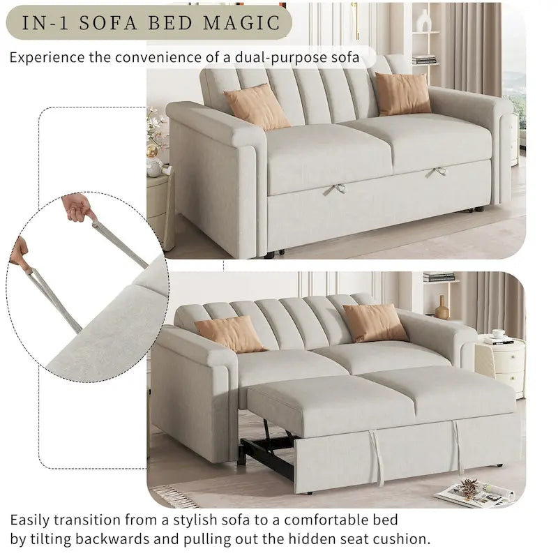 Canapé-lit convertible beige/gris – 2 places