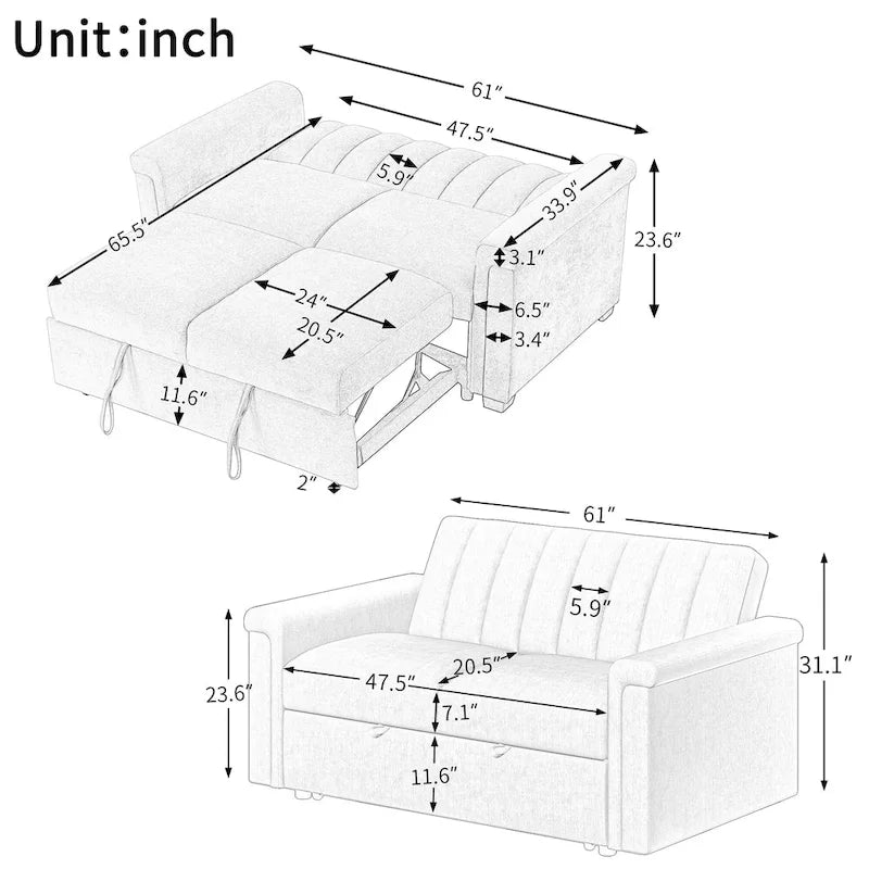 Canapé-lit convertible beige/gris – 2 places