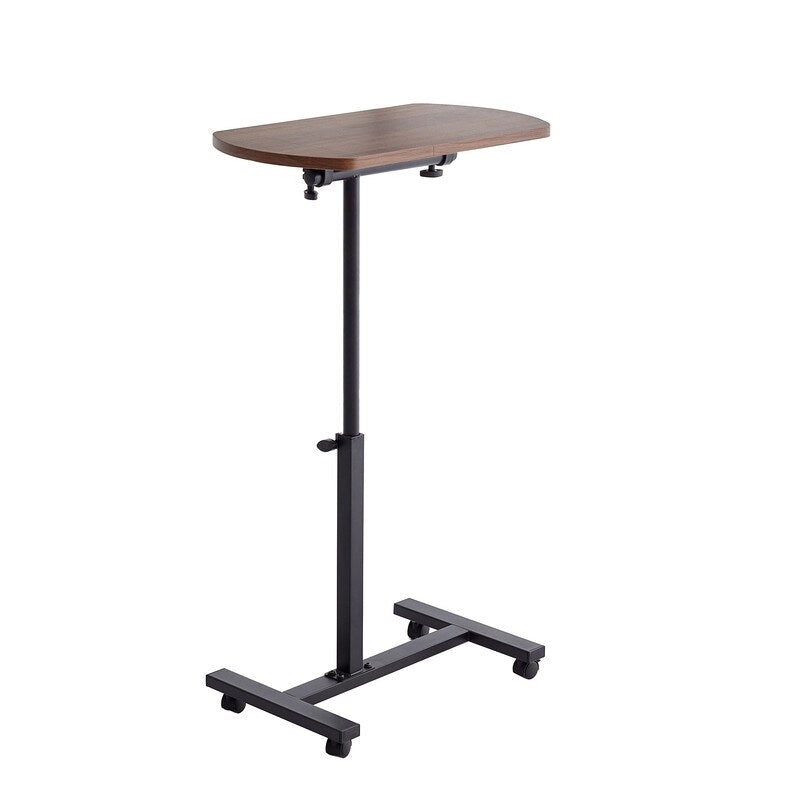 Table d'appoint en MDF marron en forme de C, réglable en hauteur, pivotante à 360°, usage unique