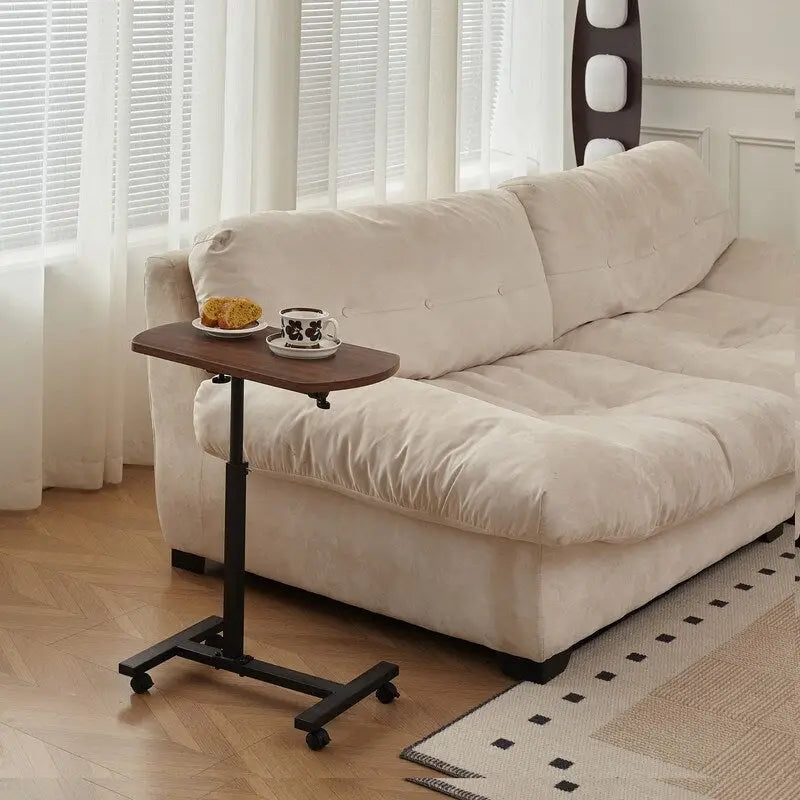Table d'appoint en MDF marron en forme de C, réglable en hauteur, pivotante à 360°, usage unique