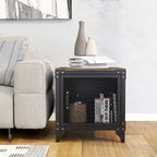 Ensemble table basse et table d'appoint 2 pièces noyer foncé et noir sable avec rangement