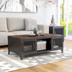 Ensemble table basse et table d'appoint 2 pièces noyer foncé et noir sable avec rangement
