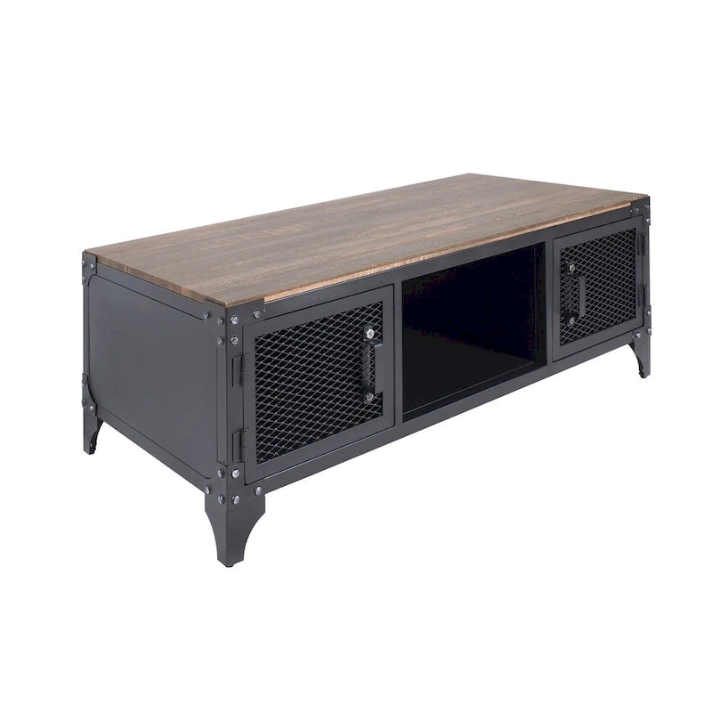 Ensemble table basse et table d'appoint 2 pièces noyer foncé et noir sable avec rangement