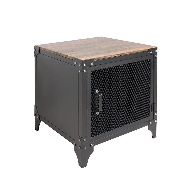 Ensemble table basse et table d'appoint 2 pièces noyer foncé et noir sable avec rangement