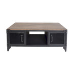 Ensemble table basse et table d'appoint 2 pièces noyer foncé et noir sable avec rangement