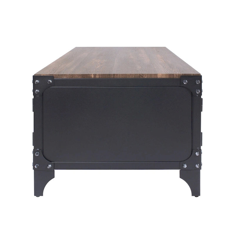 Ensemble table basse et table d'appoint 2 pièces noyer foncé et noir sable avec rangement