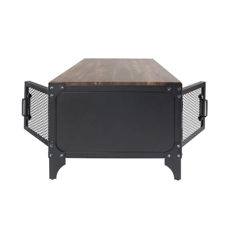 Ensemble table basse et table d'appoint 2 pièces noyer foncé et noir sable avec rangement
