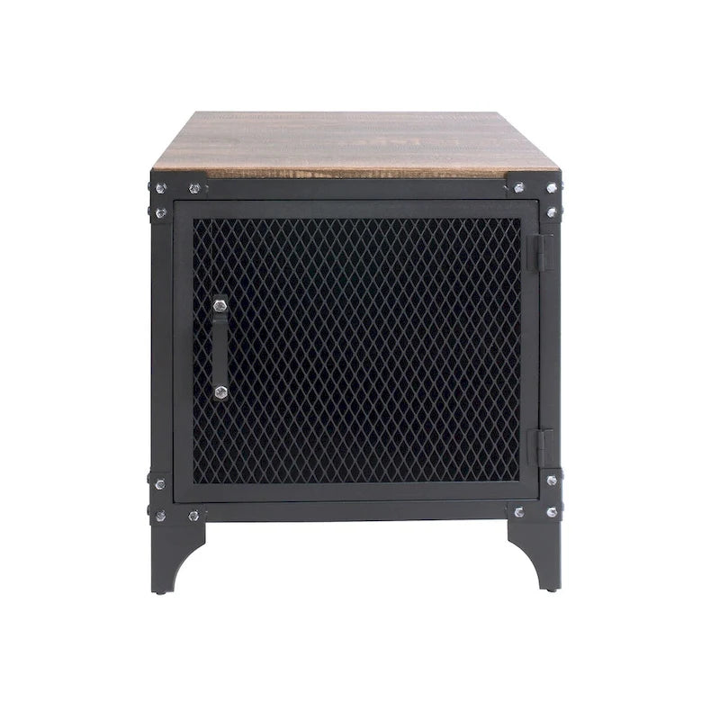 Ensemble table basse et table d'appoint 2 pièces noyer foncé et noir sable avec rangement