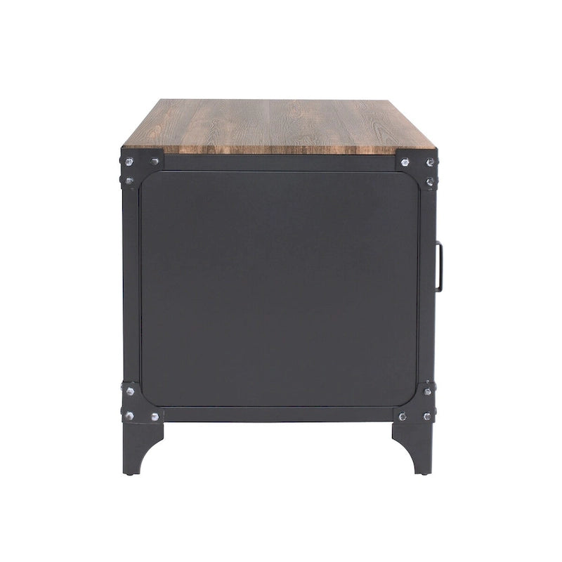 Ensemble table basse et table d'appoint 2 pièces noyer foncé et noir sable avec rangement