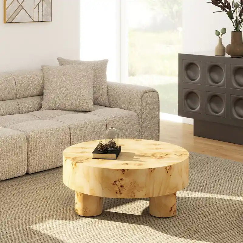 Table basse ronde, loupe de bois, marron, 1 personne