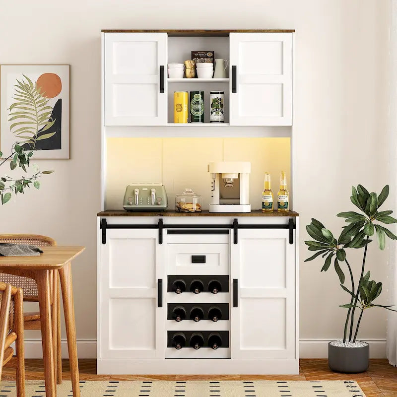 Meuble de bar coulissant en porte de grange, style rustique, pour 1 personne