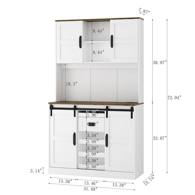 Meuble de bar coulissant en porte de grange, style rustique, pour 1 personne