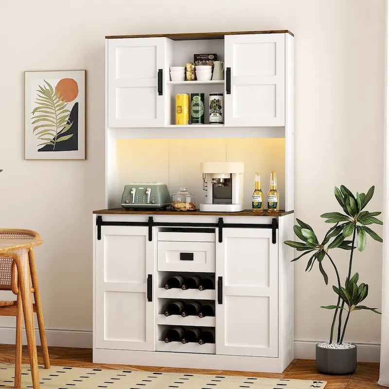 Meuble de bar coulissant en porte de grange, style rustique, pour 1 personne