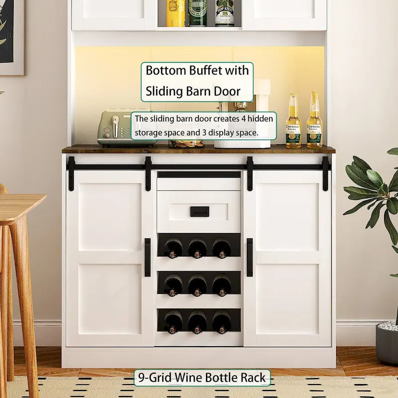Meuble de bar coulissant en porte de grange, style rustique, pour 1 personne