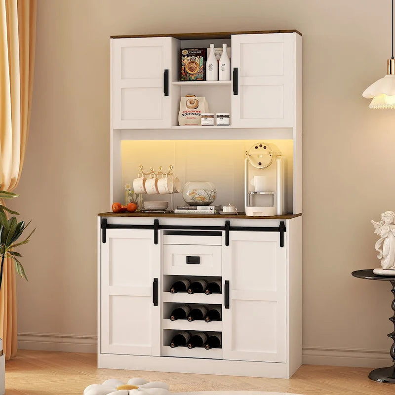 Meuble de bar coulissant en porte de grange, style rustique, pour 1 personne